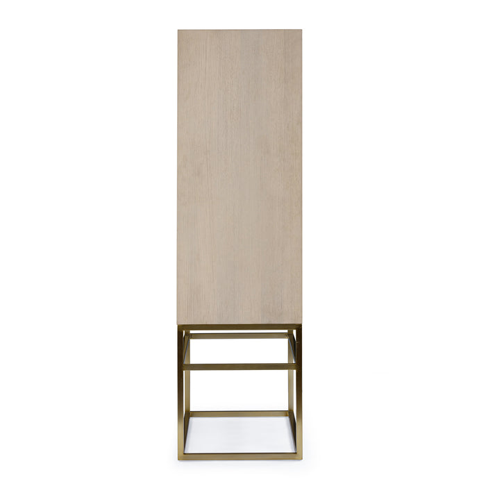 Bronwyn bar cabinet side view showing ash veneer finish and metal base