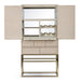 Bronwyn bar cabinet with doors open revealing shelving and integrated bottle storage