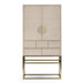 Bronwyn bar cabinet in ash veneer with stainless steel base in satin champagne finish